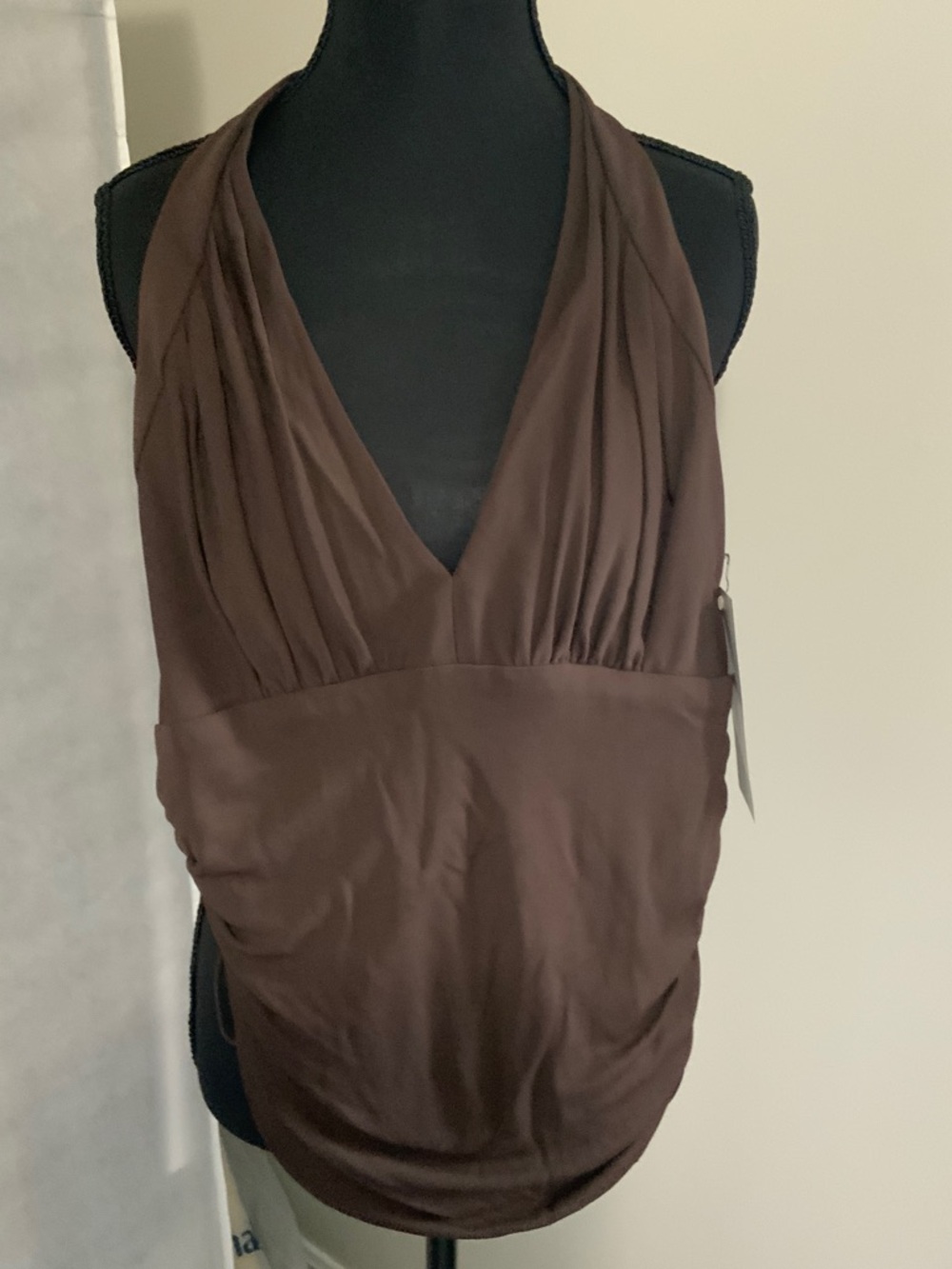 Carmen Marc Valvo Brown Halter V-Neck Women’s Top